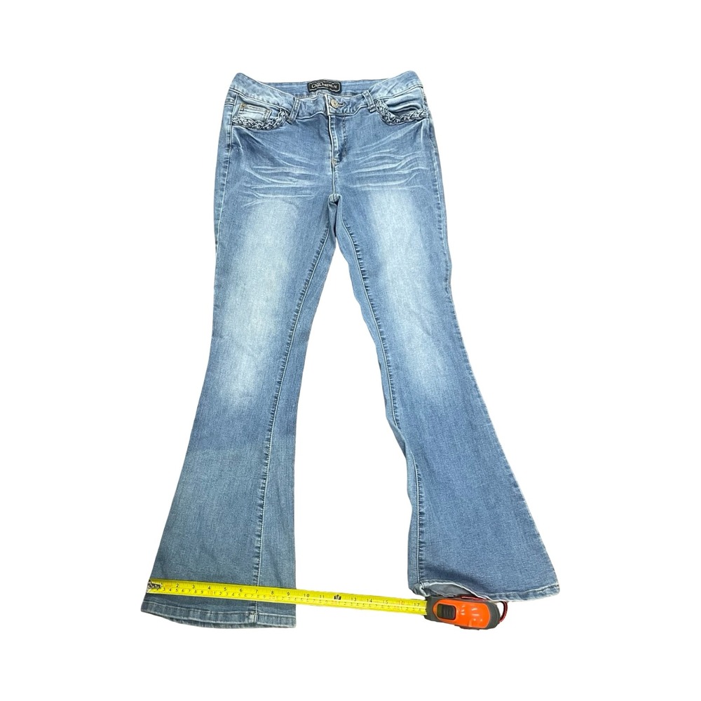 Cato Premium Contemporary Flare Jeans Light Wash Braided Pocket Blue Womens 8 - Picture 7 of 9